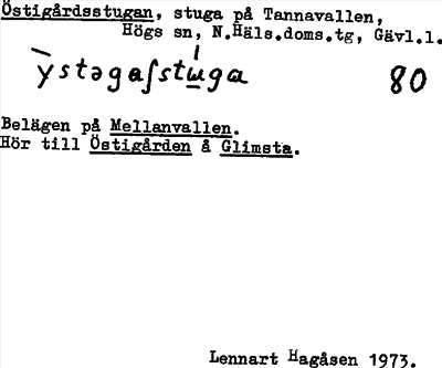 Bild på arkivkortet för arkivposten Östigårdsstugan