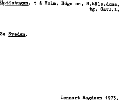 Bild på arkivkortet för arkivposten Östistugan se Sveden