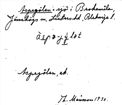 Bild på arkivkortet för arkivposten Aspegölen
