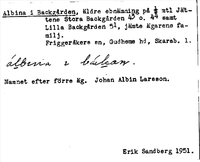 Bild på arkivkortet för arkivposten Albina i Backgården