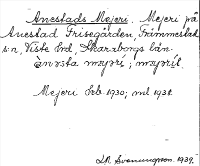 Bild på arkivkortet för arkivposten Anestads Mejeri