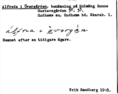 Bild på arkivkortet för arkivposten Alfreda i Övergården