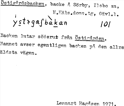 Bild på arkivkortet för arkivposten Östigårdsbacken