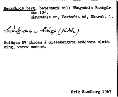 Bild på arkivkortet för arkivposten Backgårds berg