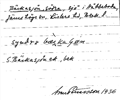 Bild på arkivkortet för arkivposten Bäckasjön, Södra