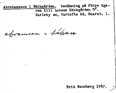Bild på arkivkortet för arkivposten Abrahamsson i Bäckgården