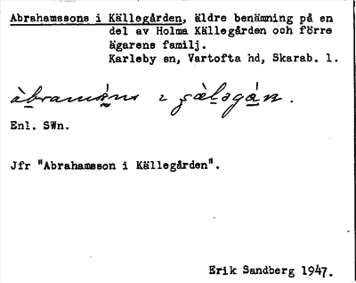 Bild på arkivkortet för arkivposten Abrahamssons i Källegården