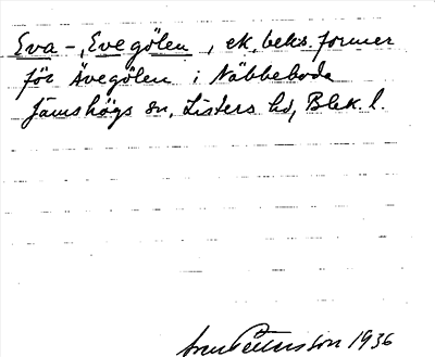 Bild på arkivkortet för arkivposten Eva-,Evegölen