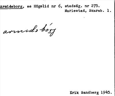 Bild på arkivkortet för arkivposten Armideborg, se Högelid