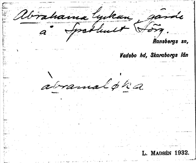 Bild på arkivkortet för arkivposten Abrahamalyckan