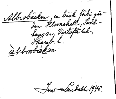 Bild på arkivkortet för arkivposten Albrobäcken