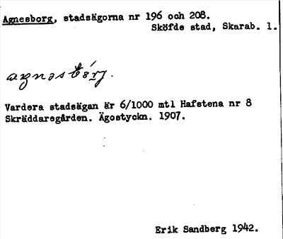 Bild på arkivkortet för arkivposten Agnesborg