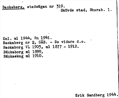 Bild på arkivkortet för arkivposten Backaberg