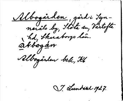 Bild på arkivkortet för arkivposten Albogården