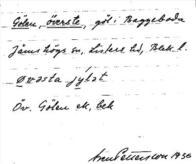Bild på arkivkortet för arkivposten Gölen, Överste
