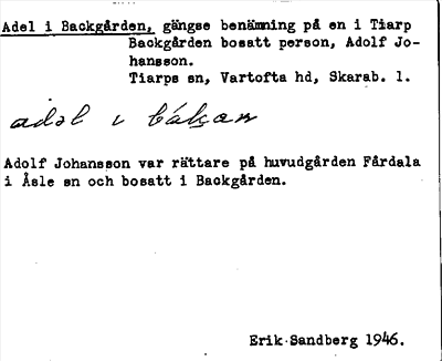 Bild på arkivkortet för arkivposten Adel i Backgården