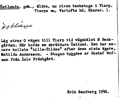 Bild på arkivkortet för arkivposten Östlunds