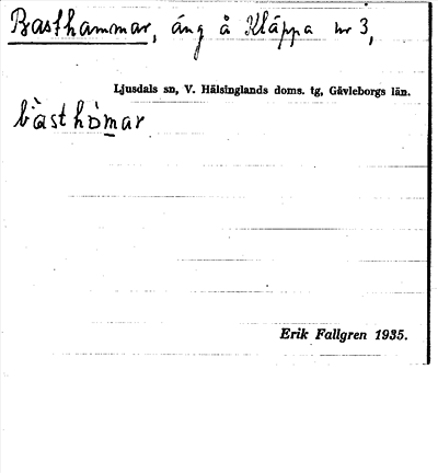 Bild på arkivkortet för arkivposten Basthammar