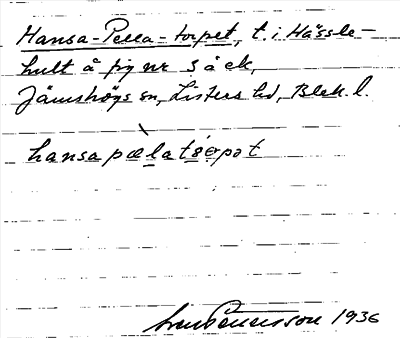 Bild på arkivkortet för arkivposten Hansa-Pella-torpet