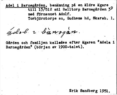 Bild på arkivkortet för arkivposten Adel i Barnegården