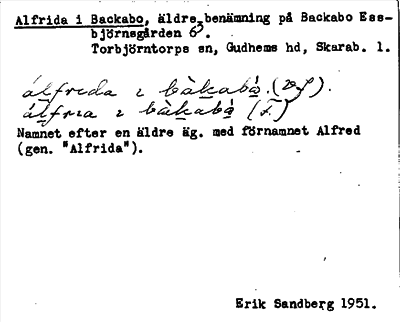 Bild på arkivkortet för arkivposten Alfrida i Backabo