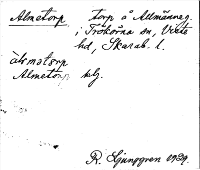 Bild på arkivkortet för arkivposten Almetorp