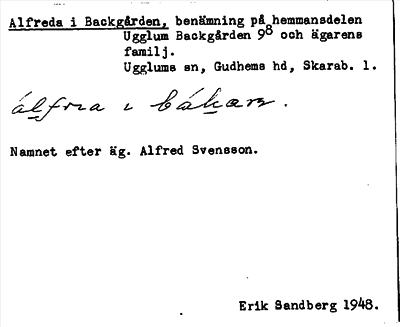 Bild på arkivkortet för arkivposten Alfreda i Backgården