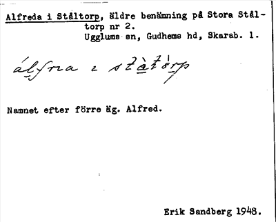 Bild på arkivkortet för arkivposten Alfreda i Ståltorp