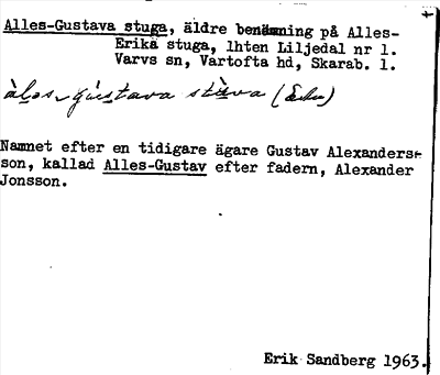 Bild på arkivkortet för arkivposten Alles-Gustava stuga