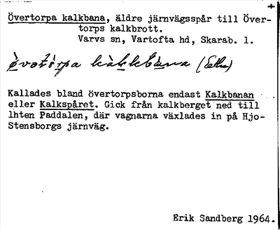 Bild på arkivkortet för arkivposten Övertorpa kalkbana