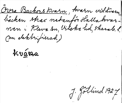 Bild på arkivkortet för arkivposten Övra Backors Kvarn