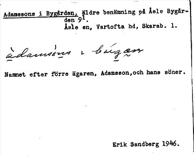 Bild på arkivkortet för arkivposten Adamssons i Bygården