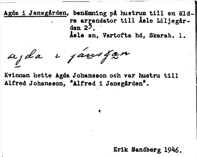 Bild på arkivkortet för arkivposten Agda i Jansgården