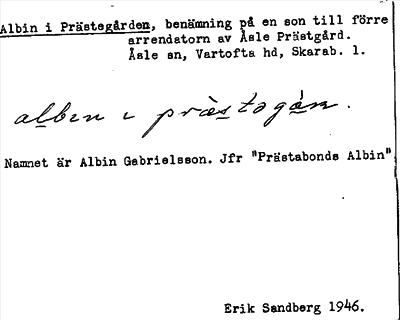 Bild på arkivkortet för arkivposten Albin i Prästegården