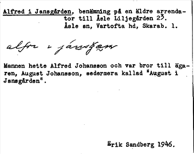 Bild på arkivkortet för arkivposten Alfred i Jansgården