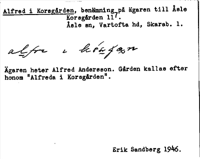 Bild på arkivkortet för arkivposten Alfred i Korsgården