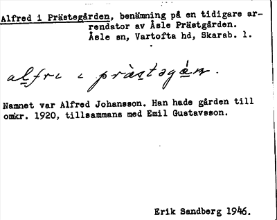 Bild på arkivkortet för arkivposten Alfred i Prästegården