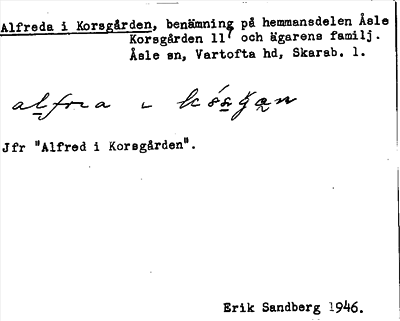 Bild på arkivkortet för arkivposten Alfreda i Korsgården