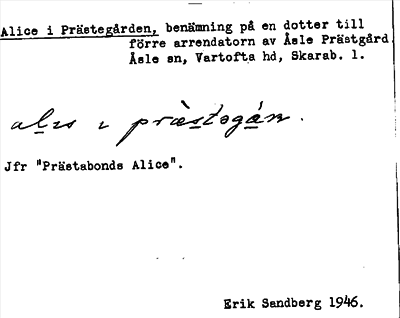 Bild på arkivkortet för arkivposten Alice i Prästegården