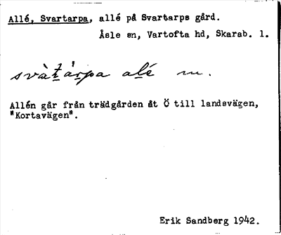 Bild på arkivkortet för arkivposten Allé, Svartarpa