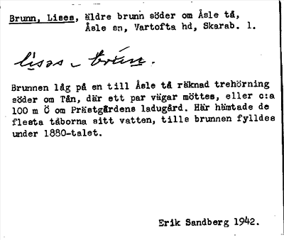 Bild på arkivkortet för arkivposten Brunn, Lises