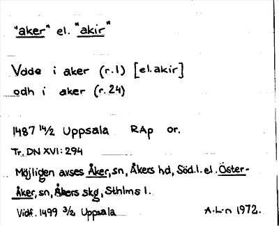 Bild på arkivkortet för arkivposten »aker» el. »akir»