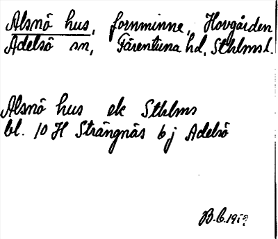 Bild på arkivkortet för arkivposten Alsnö hus