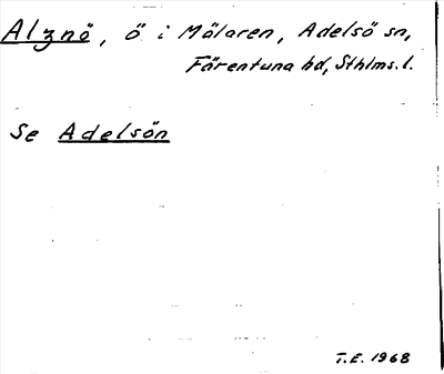 Bild på arkivkortet för arkivposten Alznö, se Adelsön