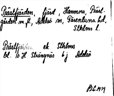 Bild på arkivkortet för arkivposten Prästfjärden