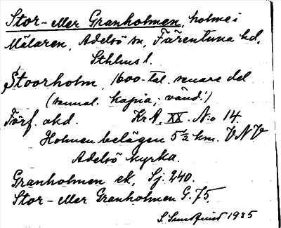 Bild på arkivkortet för arkivposten Storholmen eller Granholmen