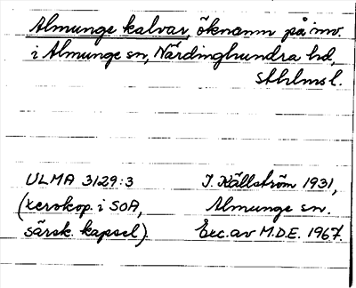Bild på arkivkortet för arkivposten Almunge kalvar