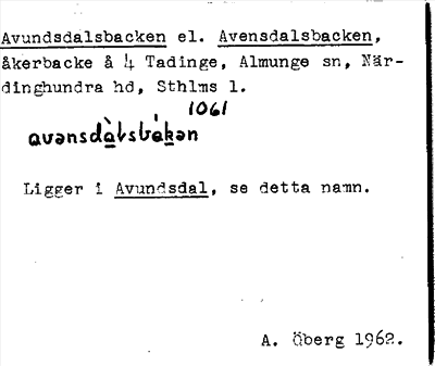 Bild på arkivkortet för arkivposten Avundsdalsbacken el. Avensdalsbacken