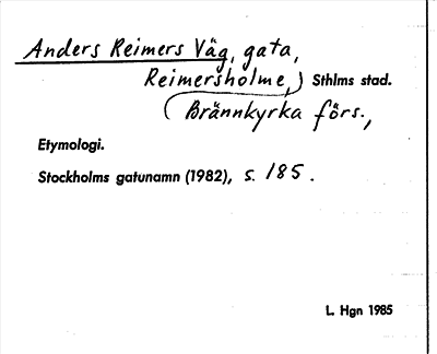 Bild på arkivkortet för arkivposten Anders Reimers Väg