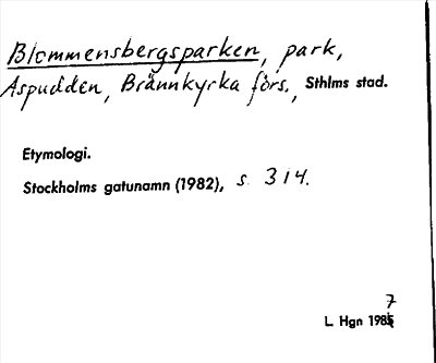 Bild på arkivkortet för arkivposten Blommensbergsparken